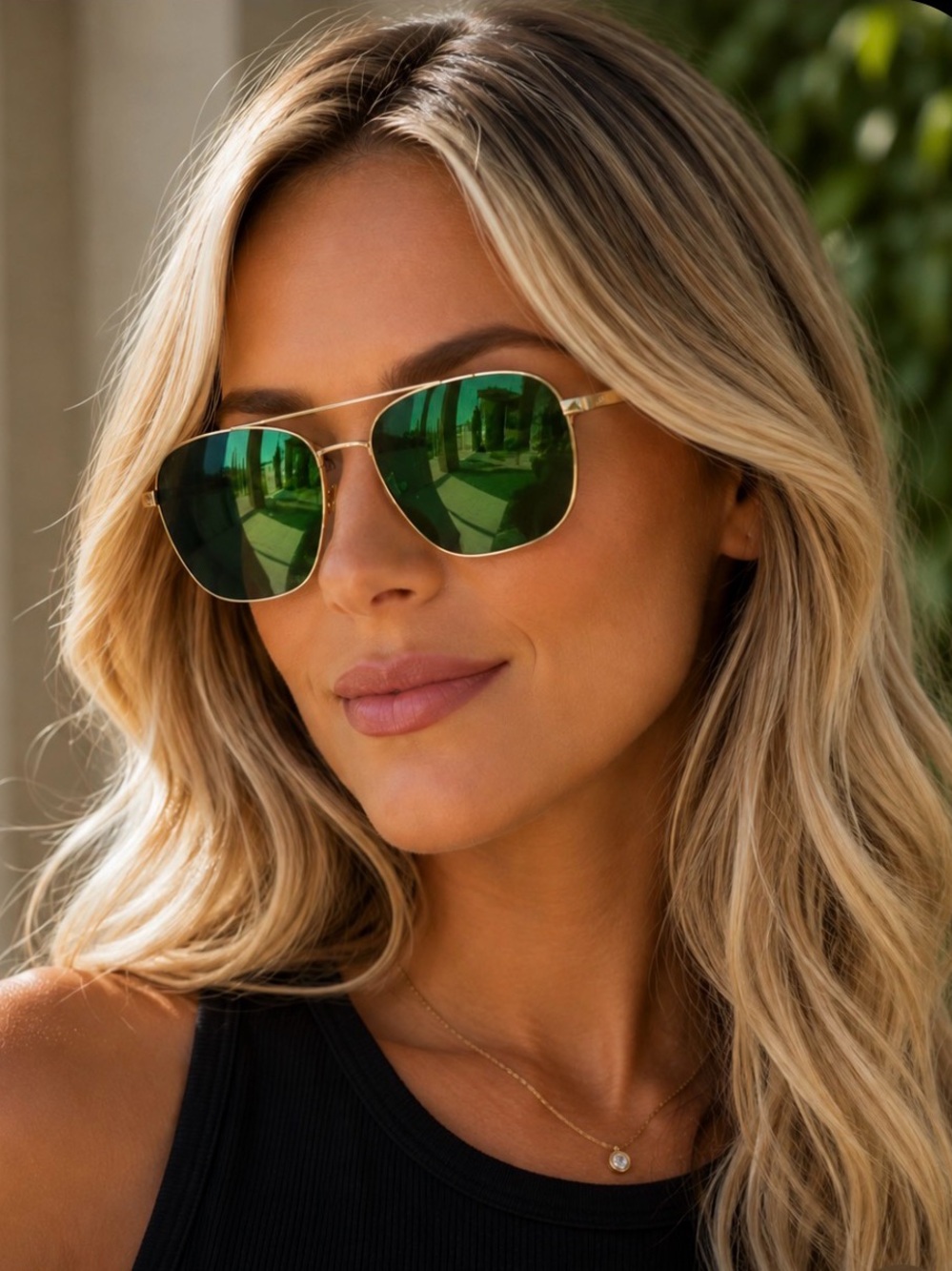 Fossil Gold Frame Sunglasses with Green Lenses